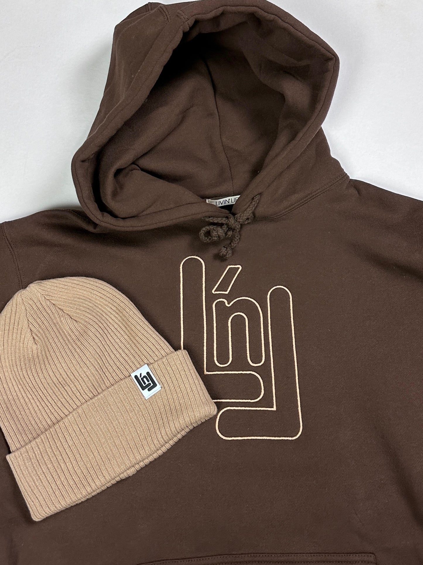 Embroidered LnL Heavyweight Hoodie (Brown / Khaki)