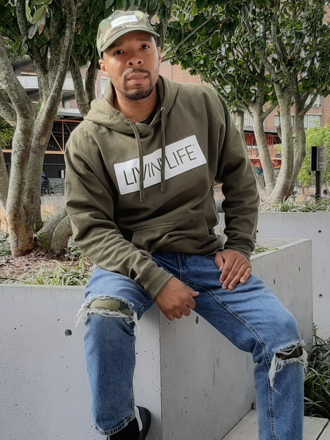 Signature Midweight Hoodie (Military Green / White)