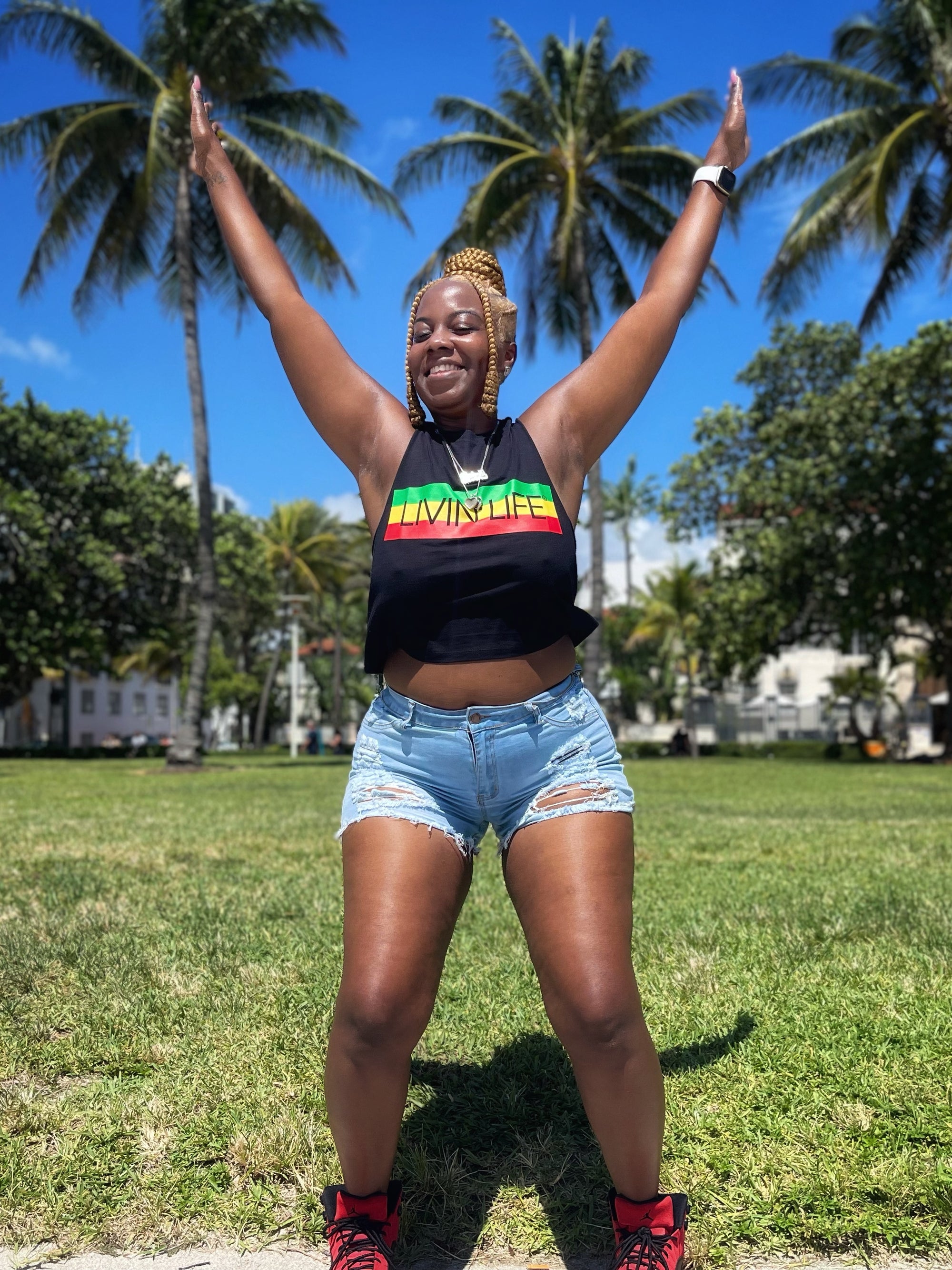 Signature Cropped Racerback Tank (Black / IRIE)